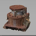 Rusty Red Industrial Equipment With Circular Top And Bolted Base Structure