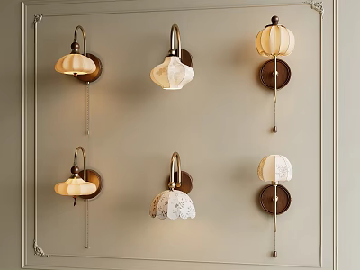 Elegant Vintage Wall Lamps with Diverse Fabric Shades Mounted on Classic Wall 3d model