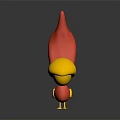 3D Red Cartoon Creature With Spiky Head Purple Eyes And Yellow Beak Feet