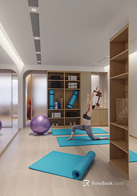 Shower Sauna Space With Yoga Mat And Fitness Gear 3d model 