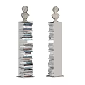 Two Column Style Bookcase With Stacked Books And Bust Statues On Top 3d model