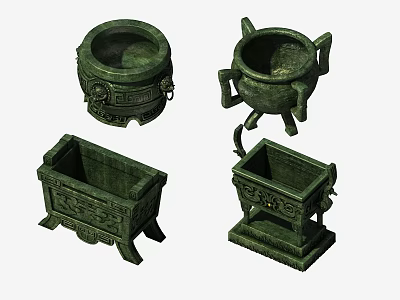 Traditional Ceramic Vessels With Intricate Carvings And Various Antique Shapes 3d model