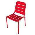 Red Metal Leisure Chair With Modern Slatted Design And Sleek Thin Support Legs