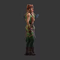 3D Fantasy Character With Red Hat Orange Top Green Pants Front And Back Views