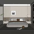 Modern Minimalist Bedroom Interior With Bed Nightstands Decorative Painting And Carpet