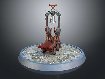 Antique Weapon with Circular Base Red Metallic Bell Top Spikes and Snowy White Covering 3d model