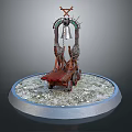 Antique Weapon with Circular Base Red Metallic Bell Top Spikes and Snowy White Covering