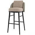 Modern Beige Fabric Bar Stool With Woven Backrest And Black Metal Legs