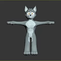 3D Cartoon Wolf Character With Big Eyes Gray White Fur Arms Outstretched For Game Animation