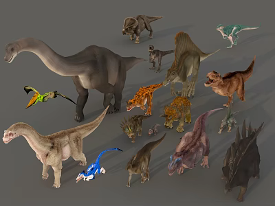 Diverse Dinosaur Types Including Long Necked Carnivorous Flying And Armored Species 3d model