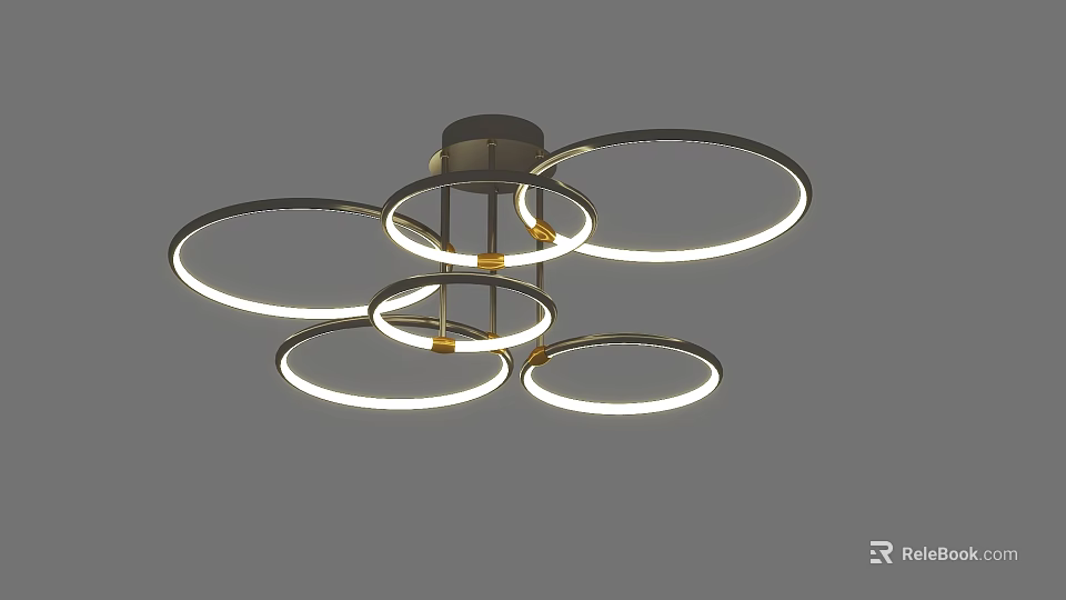 Modern Chandelier With Multiple Illuminated Circular Rings And Metal Frame Design 3d model 