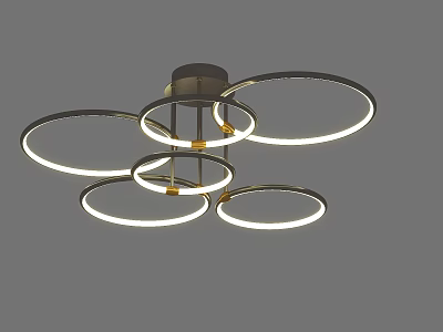 Modern Chandelier With Multiple Illuminated Circular Rings And Metal Frame Design 3d model