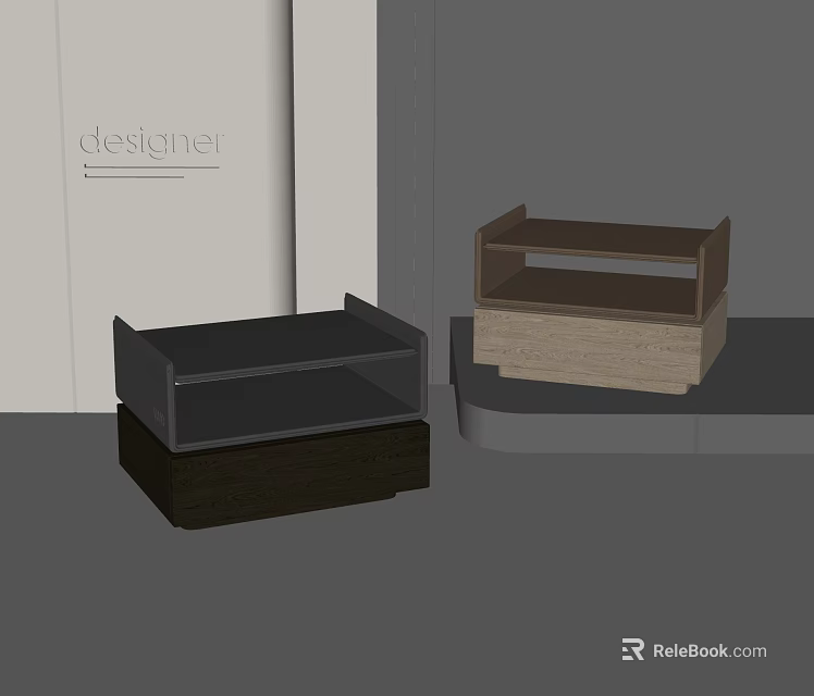 Modern Bedside Tables With Open Shelf Design In Dark And Light Wood 3d model 
