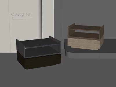 Modern Bedside Tables With Open Shelf Design In Dark And Light Wood 3d model