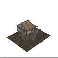 Traditional Ancient Building With Thatched Roof Wooden Frame Stone Walls Balcony Staircase And Interior Structure