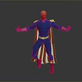 Dynamic Man In Blue Superhero Costume With Red Gloves Boots And Cape