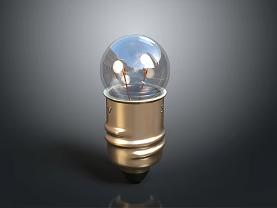 Transparent Glass Light Bulb With Golden Base And Visible Filament Structure 3d model