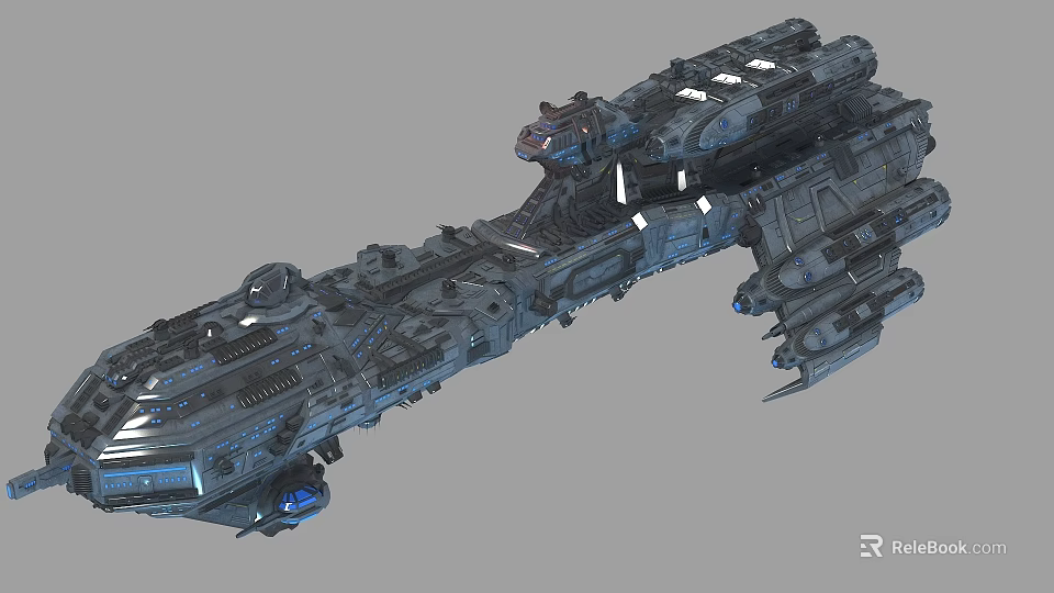 Sci Fi Spaceship 3D Model With Complex Metallic Structure And Engine Parts 3d model 