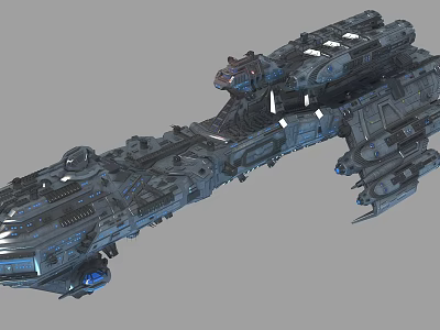 Sci Fi Spaceship 3D Model With Complex Metallic Structure And Engine Parts 3d model