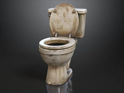 Old Stained Off White Toilet With Lid Open Against Dark Background 3d model
