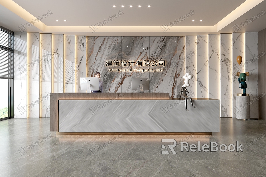 Company Front Desk Background Wall Reception Area Bar Desk Reception Desk Lobby Simple Lobby model