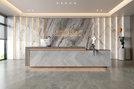 Company Front Desk Background Wall Reception Area Bar Desk Reception Desk Lobby Simple Lobby 3d model