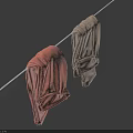 Two Orange And Gray Clothes Hanging On Rope Drying Against Blue Background 3d model