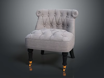 Single Gray Fabric Sofa with Tufted Backrest Seat and Black Golden Legs 3d model