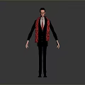Detailed Male 3D Character Wearing Suit And Red Scarf On Gray Background