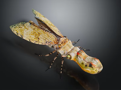 Insect Shaped Decorative Furniture Piece With Yellow Brown Pattern And Transparent Top 3d model