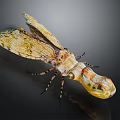 Insect Shaped Decorative Furniture Piece With Yellow Brown Pattern And Transparent Top