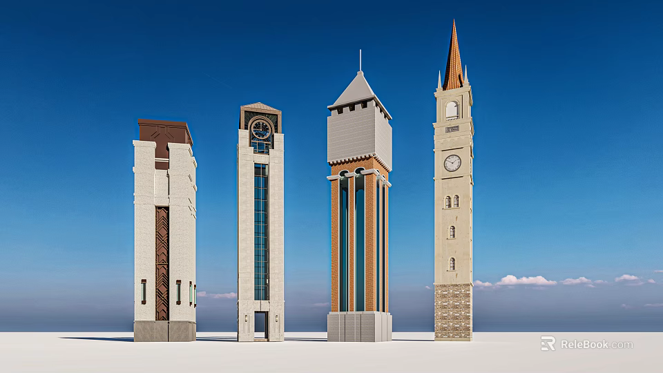 European Architecture Historic Towers with Clock Spires Columns and Decorative Stone Details 3d model 