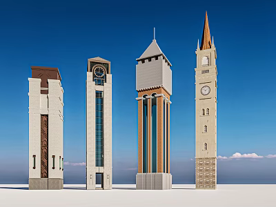 European Architecture Historic Towers with Clock Spires Columns and Decorative Stone Details 3d model
