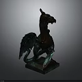 Detailed Bronze Winged Mythical Creature Sculpture Standing On Pedestal For Furniture Decor