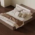 Modern Bedding Set With Beige Sheets Striped Pillows And Brown Blanket 3d model