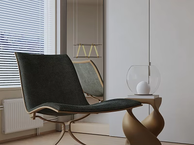 Modern Dark Fabric Leisure Chair With Metal Frame And Side Table Globe By Window Blinds 3d model