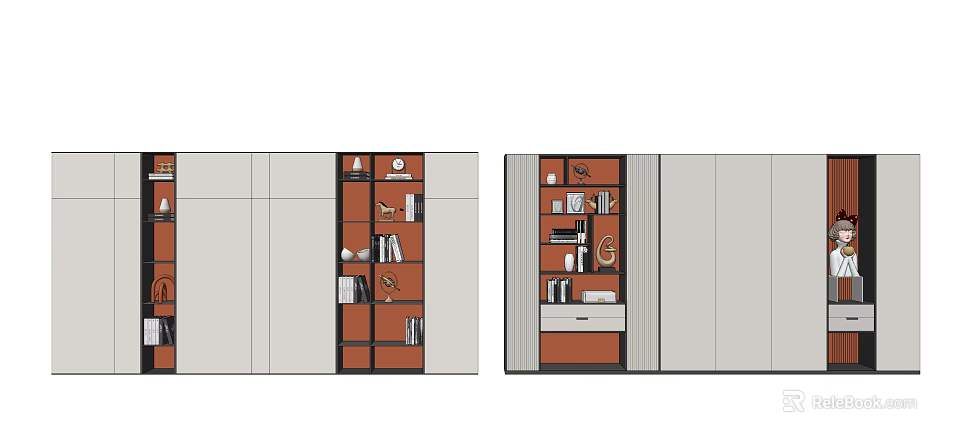 Elegant Modern Decorative Cabinet Featuring Multiple Shelves With Books And Decorative Items 3d model