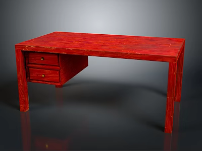 Red Wooden Desk With Two Drawers And Simple Design For Home Office Use 3d model