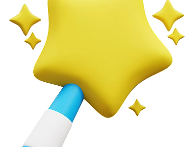 Yellow Star Decorative Ornament Set With Blue White Handle And Small Stars 3d model