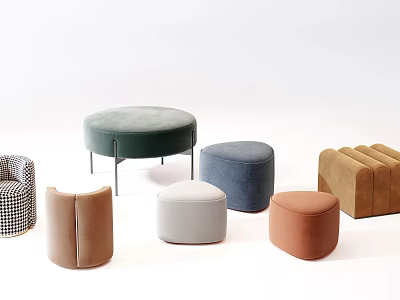 Modern Ottoman Footstools in Various Colors with Velvet Fabric and Metal Legs 3d model Modern Ottoman Footstools in Various Colors with Velvet Fabric and Metal Legs 3d model