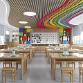 School Art Classroom Interior With Colorful Ceiling And Desks 3d model
