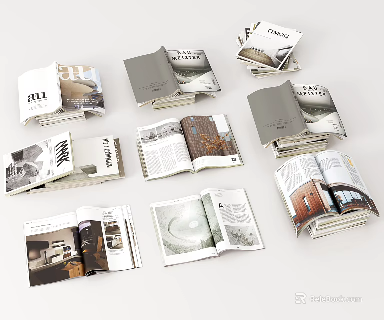 Open Books Magazines Featuring Interior Design Architecture Home Content With Varied Layouts And 3d model 