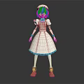 3D Nurse Character In White Dress With Blue Trim And Nurse Cap Holding Red Object