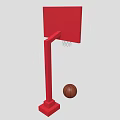 Red Basketball Hoop With White Backboard Rim Net And Brown Ball