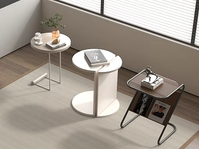 Modern Coffee Table Set With White Round Design Black Metal Frame And Decorative Books 3d model