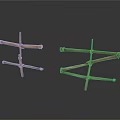 Two Artistic Handmade Crossed Wooden Stick Decorative Sculptures in Minimalist Style