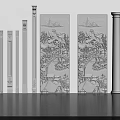 Decorative Roman Columns With Intricate Carved Relief Designs And Ornate Architectural Details