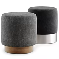 Two Modern Ottomans with Gray Fabric Wooden Base and Black Velvet Metal Base Design