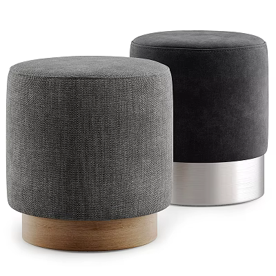 Two Modern Ottomans with Gray Fabric Wooden Base and Black Velvet Metal Base Design 3d model