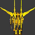 Golden Mecha Robot Design With Winged Armor And Weapon Components 3d model